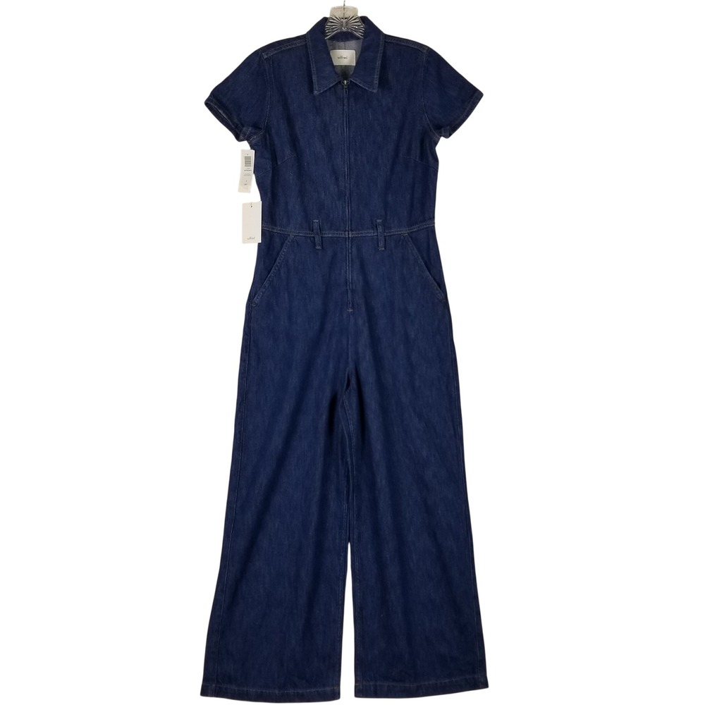Wilfred Approach Jumpsuit Women 6 Blue Denim Wide Leg Zip Front 115645